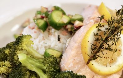 Steamed Salmon with Rice and Broccoli