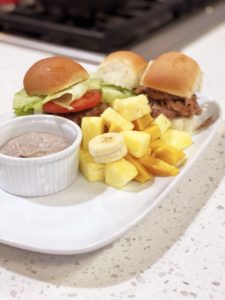 Hawaiian Luau Sliders, with Tropical Salad and Poi