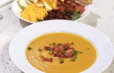 Pumpkin Soup with Harvest Salad and Cheesy Breadsticks