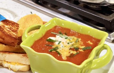 Tomato Soup with Cheddar Cheese Crackers and Grilled Cheese Sandwich