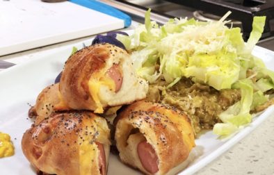 Pork Chili Verde Salad with Pigs in a blanket