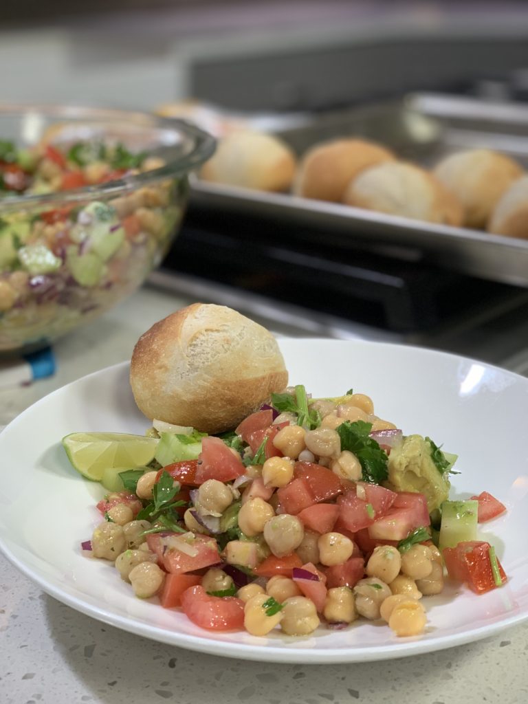 Garbanzo Bean Salad cooking with chef bryan