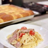 Creamy Fettuccine and Steak