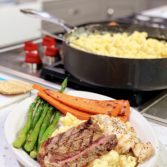 Cheesy Mac and Cheese with Grilled Steak:Chicken and Veggies