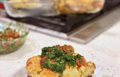 Bacon and Mushroom Stratta with Rosemary Gremolata