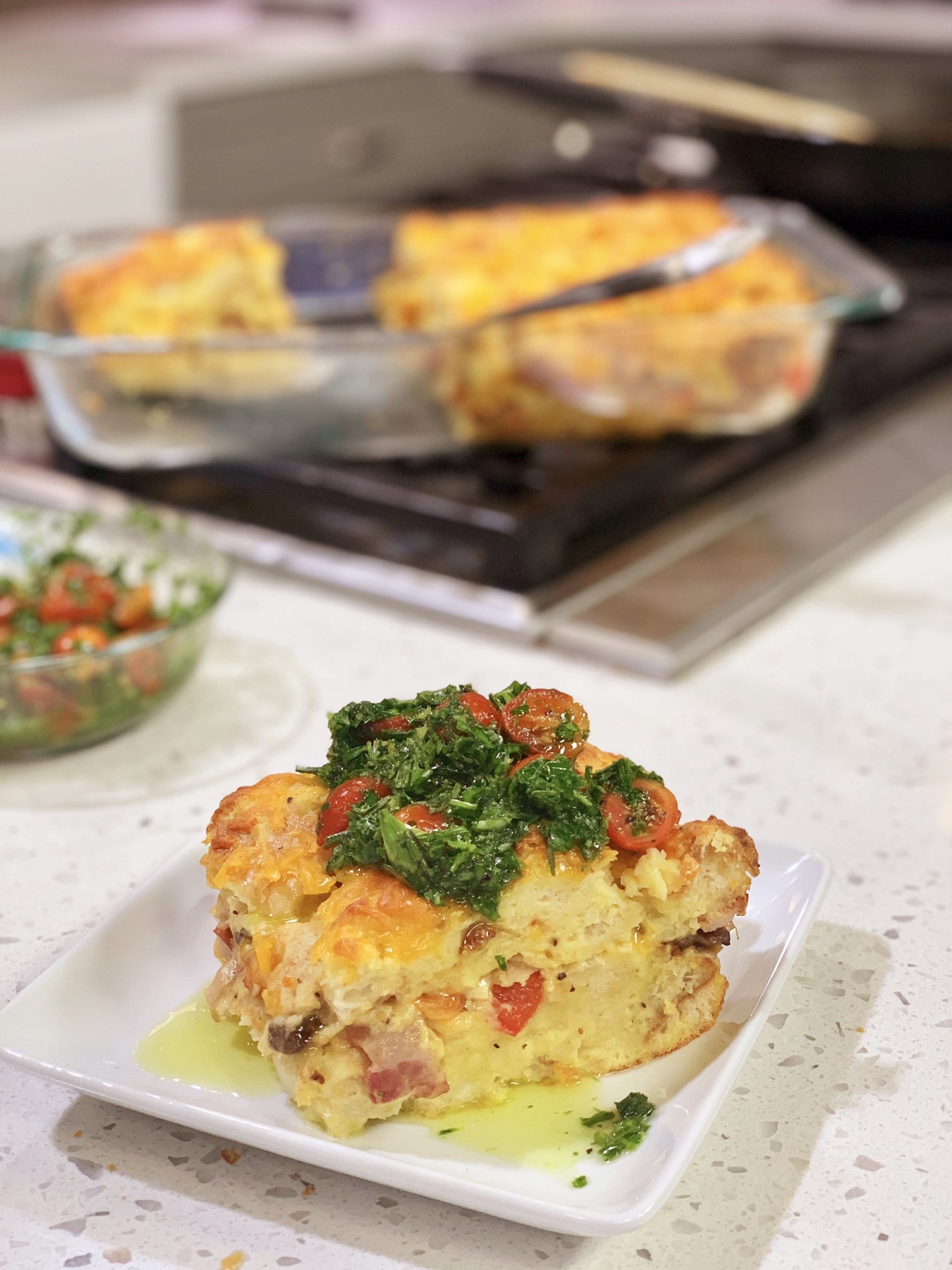 Bacon and Mushroom Stratta with Rosemary Gremolata - cooking with chef bryan