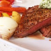 Grilled Rib Eye Steaks, Klondike Potatoes, Compound Butters, Melon Salads