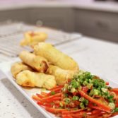 Ham and Cheese Puffs with a Bell Pepper Salad