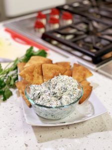 Creamy Spinach Feta Dip with Pita Bread Chips