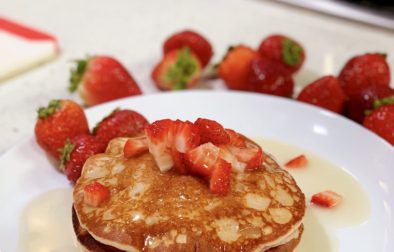 Strawberry Pancakes with Coconut Syrup