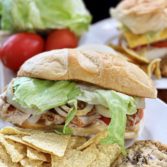 Grilled Chicken Sandwiches with Garlic Bread and Onions