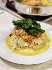 Airline Chicken with Wilted Greens, Mashed Potatoes and Pan Gravy