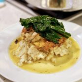 Airline Chicken with Wilted Greens, Mashed Potatoes and Pan Gravy