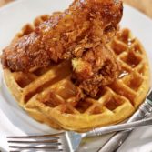 Chicken and Waffles with Mango Syrup