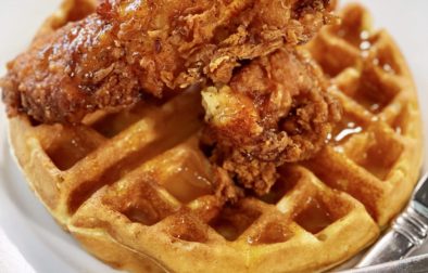 Chicken and Waffles with Mango Syrup