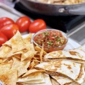 Loaded quesadillas with fresh chips and salsa