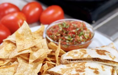 Loaded quesadillas with fresh chips and salsa