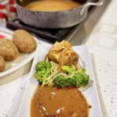 Swiss Steak with Baked Potatoes and Broccoli