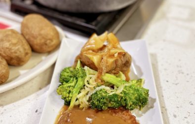 Swiss Steak with Baked Potatoes and Broccoli