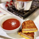 Homemade Tomato Soup with Deep Fried Ham and Cheese Sandwich