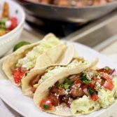 ANCHO CHILE SPICED STREET TACOS WITH PINEAPPLE SALSA AND JALAPENO CREMA