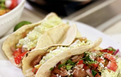 ANCHO CHILE SPICED STREET TACOS WITH PINEAPPLE SALSA AND JALAPENO CREMA