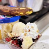 Banana Splits with fresh Cherry Compote