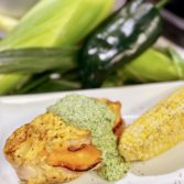 Ham and Cheese Stuffed Grilled Chicken with Aji Verde (Spicy Green Peruvian Sauce)