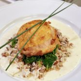 Pan Fried Chicken with Wilted Spinach, Wild Rice with a Soubise Sauce