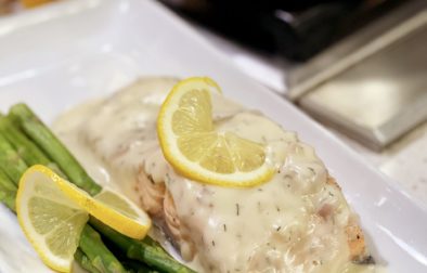 Shallow Poached Salmon with a Dill Lemon Veloute Sauce