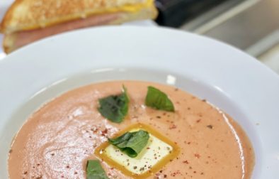 Garden Fresh Tomato Soup with Grilled Ham and Cheese Sandwiches