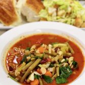 Minestrone Soup with Garlic Rolls and Salad