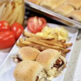 Roast Beef Sliders with Onion Jam and Pickled Fries