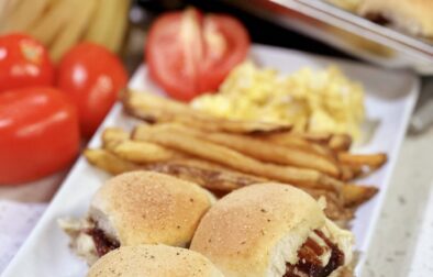 Roast Beef Sliders with Onion Jam and Pickled Fries