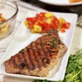 Juicy Grilled Ribeye Steak with Pineapple and Bell Pepper Salad