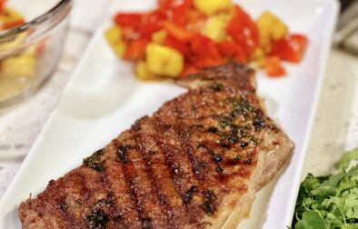 Juicy Grilled Ribeye Steak with Pineapple and Bell Pepper Salad
