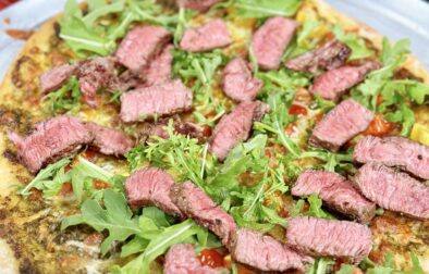 Pesto Steak Arugula Pizza