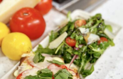 Margherita Flatbread with Simple Arugula Salad