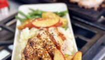 Pan-Fried Pork Chops and Apples with Mashed Potatoes and Green Beans