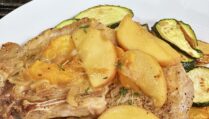 Pan-Seared Pork Chops with Mustard Apple and Peach Pan Sauce