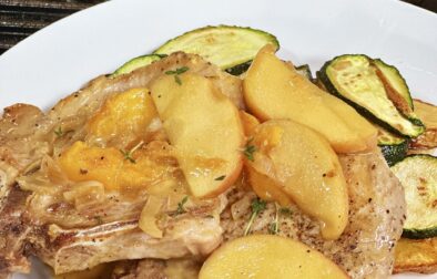 Pan-Seared Pork Chops with Mustard Apple and Peach Pan Sauce