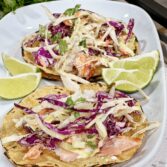 Blackened Salmon Tacos with Pickled Jalapeño Coleslaw