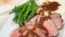 Garlic and Tri-Pepper Crusted Roast with Balsamic Sauce