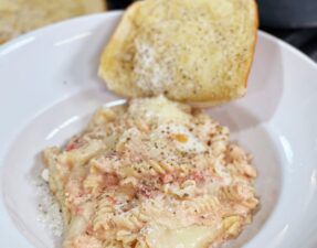 Creamy Baked Penne with Mozzarella and Garlic Bread