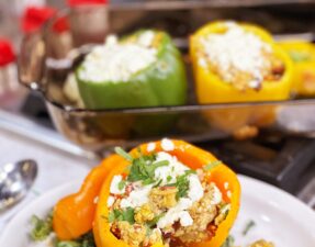 Mediterranean Pork/Quinoa-Stuffed Peppers