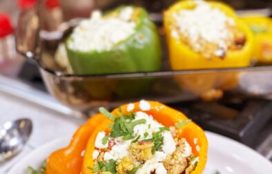 Mediterranean Pork/Quinoa-Stuffed Peppers