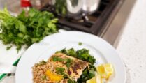 Seared Salmon with Garlic Kale and Citrus Farro