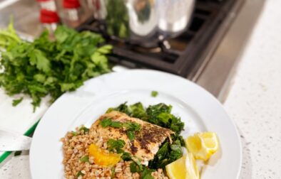 Seared Salmon with Garlic Kale and Citrus Farro