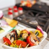 Grilled Peach and Pork Skewers with Corn Salsa