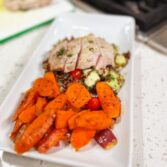Lemon Herb Baked Pork Chops with Quinoa Tabbouleh and Roasted Carrots